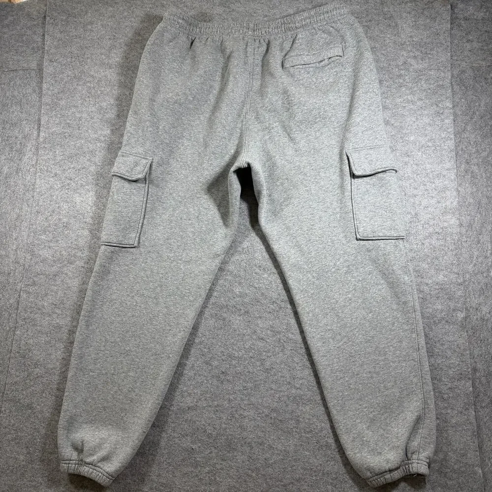 Nike Club Fleece Cargo Joggers Mens L Gray Sweatpants Training Athletic Casual